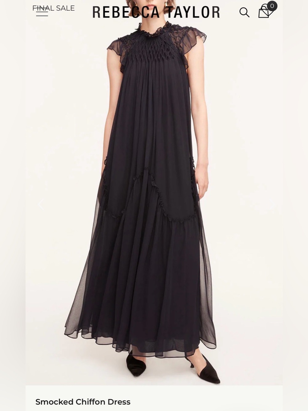 Rebecca Taylor Dark Navy Smocked Chiffon Maxi Dress sz M New